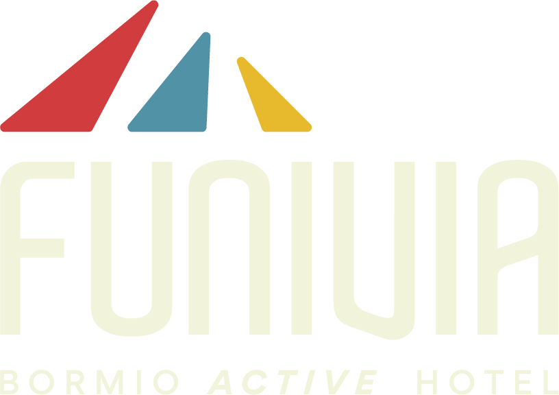 Logo dell'Hotel FuniVia a Bormio con elementi grafici geometrici colorati.